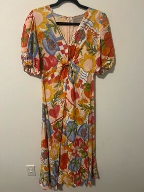 Twist-Front Midi Dress in Bright Fruit Print